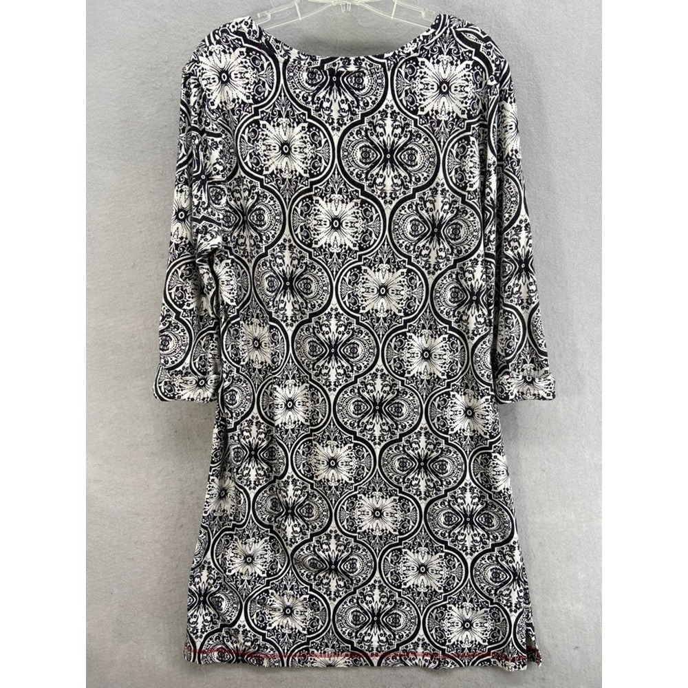 Soma Gown Sz L Black White Pattern 3/4 Sleeve Dress with Red Trim Nightgown - Picture 8 of 9
